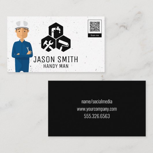 Carte De Visite Construction | Services de menuiserie | Code QR (Devant / Derrière)