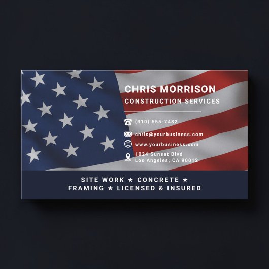 Carte De Visite Construction Services Patriotic Professional