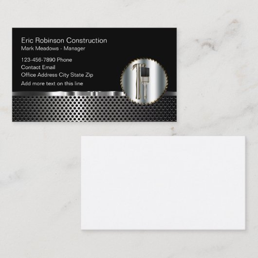 Carte De Visite Construction Silver Look brillant Construction (Devant / Derrière)