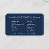 Carte De Visite Construction Simple Bâtiment Bleu Nuit Argent (Dos)
