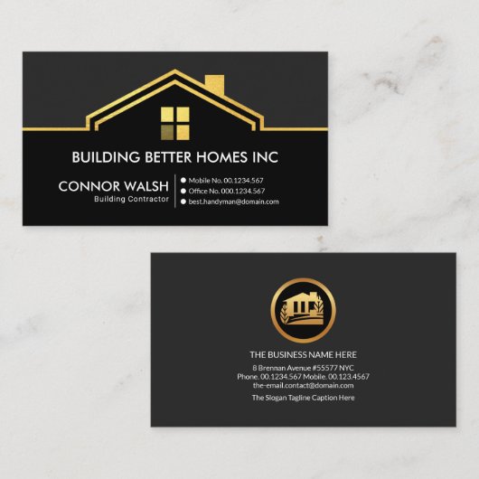 Carte De Visite Construction simple et élégante d'un toit en or (Devant / Derrière)