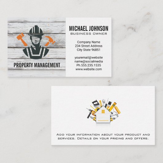Carte De Visite Construction Tools | General Contractor (Devant / Derrière)