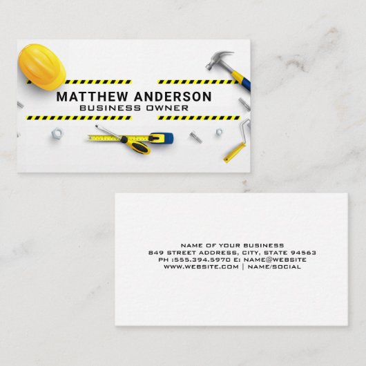 Carte De Visite Construction Tools Laid out | Blue Collar (Devant / Derrière)