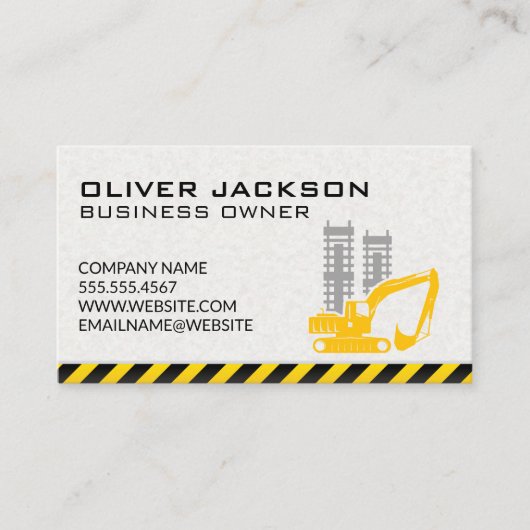 Carte De Visite Construction | Véhicule d'excavation | Site de con (Devant)