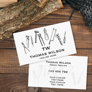 Carte De Visite Construction vintage Handyman Carpenter Outils Bus