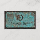 Carte De Visite Construction Vintage Monogramme Cuivre Turquoise (Devant)