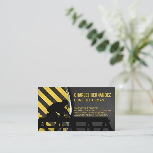 Carte De Visite Construction Worker on Roof | General Contractor (Debout devant)