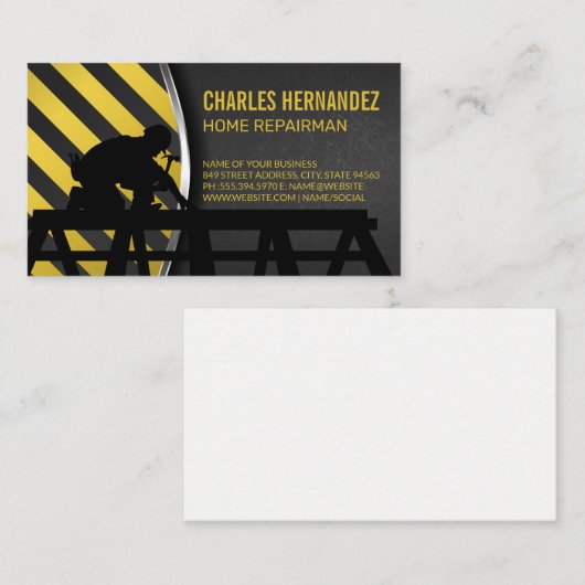 Carte De Visite Construction Worker on Roof | General Contractor (Devant / Derrière)