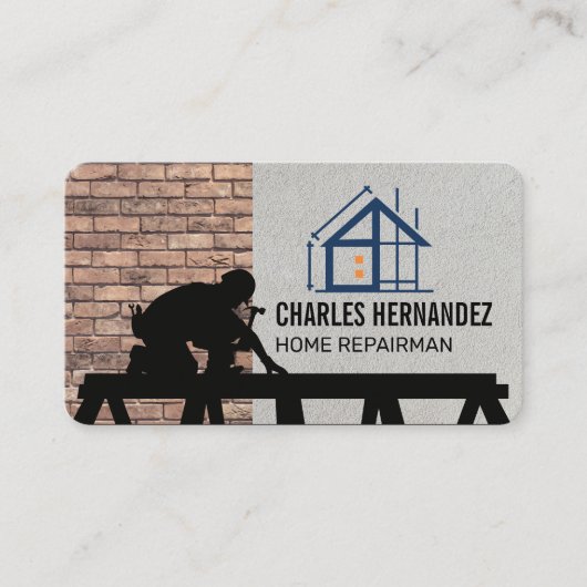 Carte De Visite Construction Worker on Roof | General Contractor (Devant)