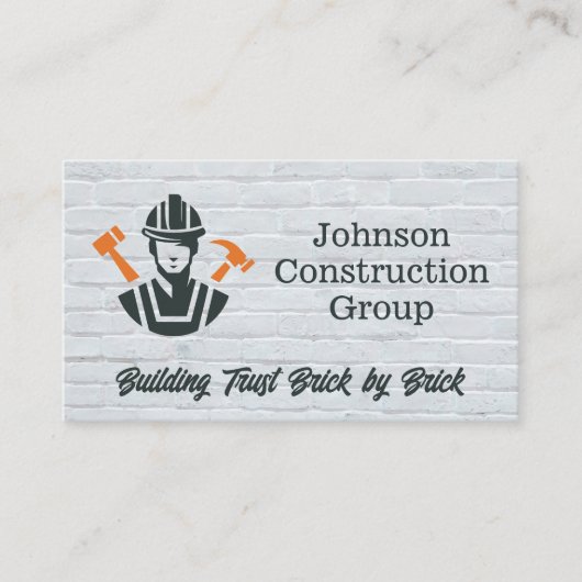 Carte De Visite Construction Worker | Tools | Brick Wall (Devant)