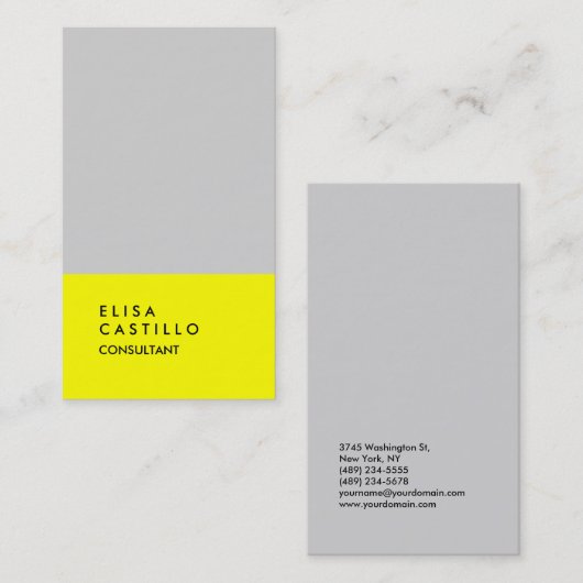 Carte De Visite Consultant à la mode simple en gris jaune clair (Devant / Derrière)