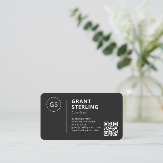 Carte De Visite Consultant Black Logo QR Code Professional (Debout devant)