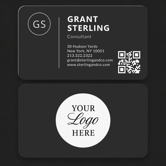 Carte De Visite Consultant Black Logo QR Code Professional