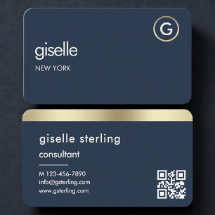 Carte de visite Consultant Bleu Nuit Or QR Code