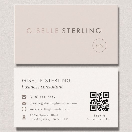Carte De Visite Consultant Blush Pink Beige QR Code Luxe
