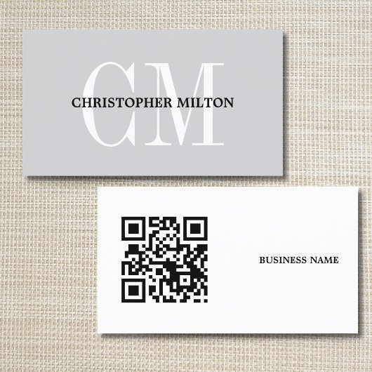 Carte De Visite Consultant code QR monogramme gras gris minimalist