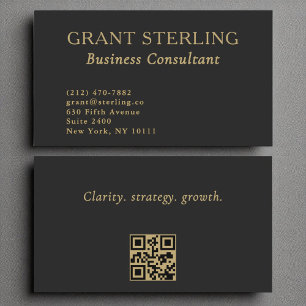 Carte De Visite Consultant commercial Minimaliste Black Gold QR Co