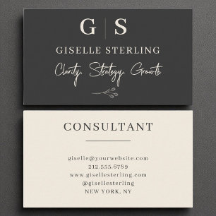 Carte De Visite Consultant d'affaires Monogramme Elegant Black Cre