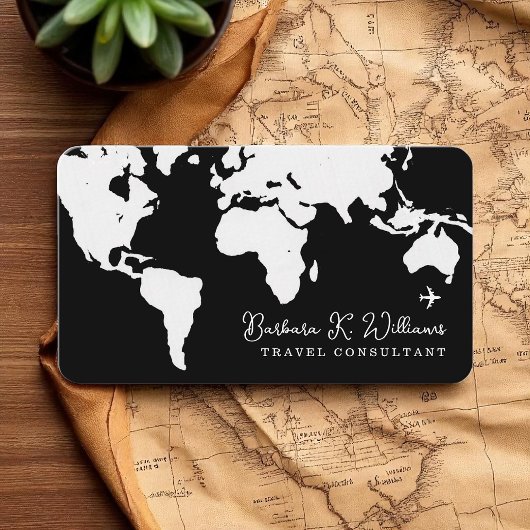 Carte De Visite Consultant de voyage Worldmap b&w