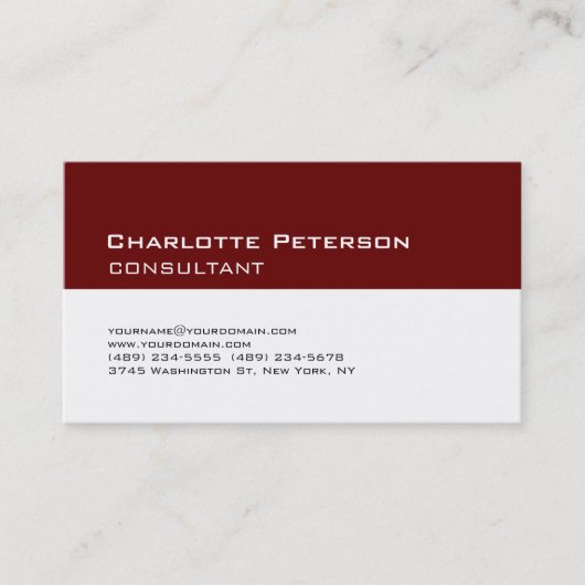 Carte De Visite Consultant élégant et tendance Red White (Devant)
