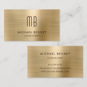 Carte De Visite Consultant Elegant Gold Metallic Monogram (Devant / Derrière)