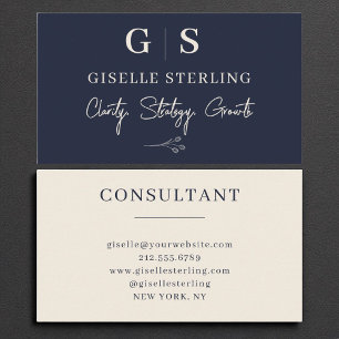 Carte De Visite Consultant en affaires Elegant Navy Blue Cream