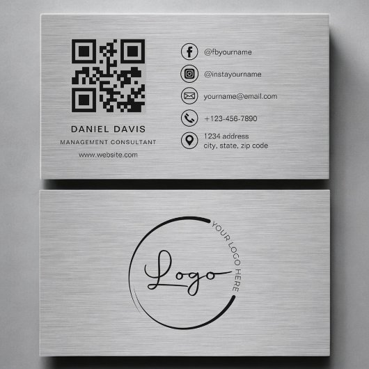 Carte De Visite Consultant en gestion Code QR métallique