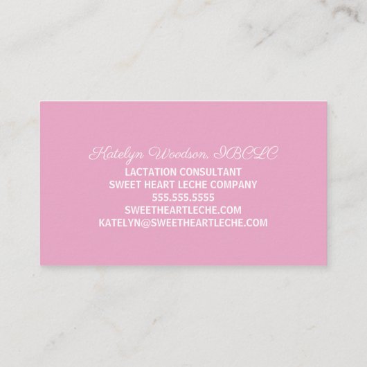 Carte De Visite Consultant en lactation Code QR Allaitement rose (Dos)