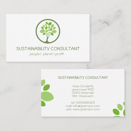 Carte De Visite Consultant en matière de développement durable du  (Devant / Derrière)