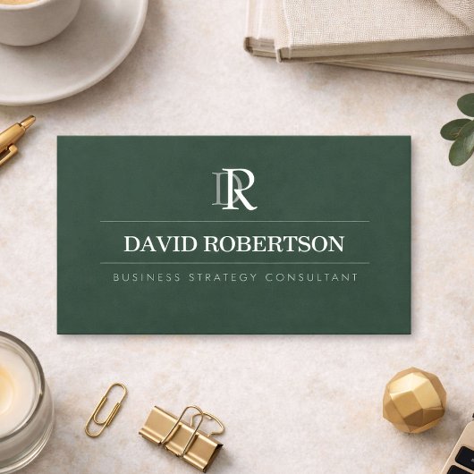 Carte De Visite Consultant en monogramme professionnel Vert foncé