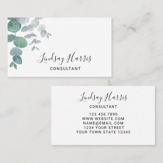 Carte De Visite Consultant Eucalyptus Greenery (Devant / Derrière)