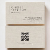 Carte De Visite Consultant Luxury Neutral Linen QR Code