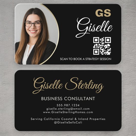 Carte De Visite Consultant moderne Code QR noir & or
