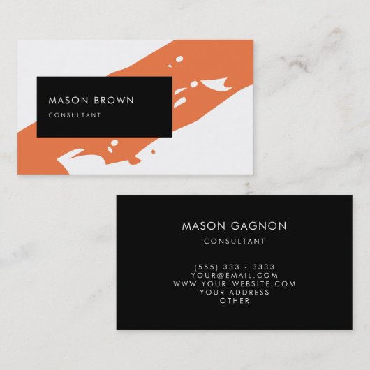 Carte De Visite Consultant Moderne Orange Diagonale Noir Rectangle (Devant / Derrière)