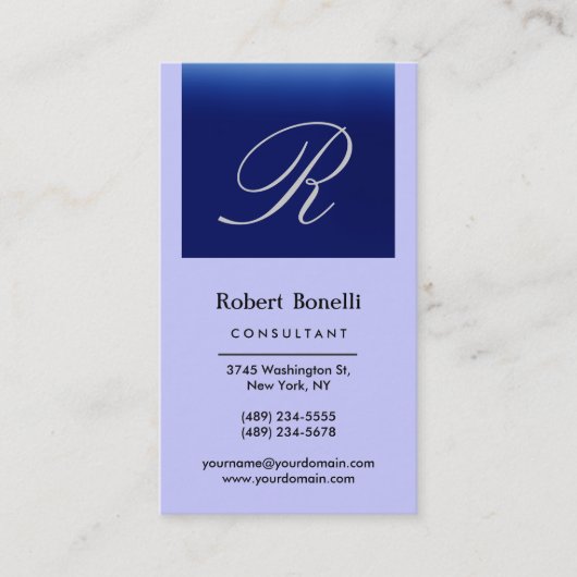 Carte de visite consultant Monogramme bleu vertica (Devant)