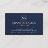 Carte De Visite Consultant Navy Blue Gold Luxury Linen (Devant)