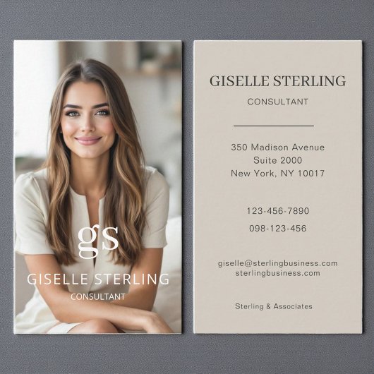 Carte De Visite Consultant Photo Taupe Beige Professional
