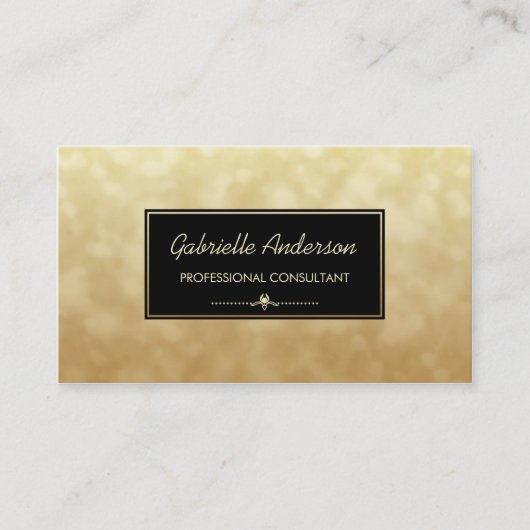 Carte De Visite Consultant professionnel Black Gold Glamor Bokeh (Devant)