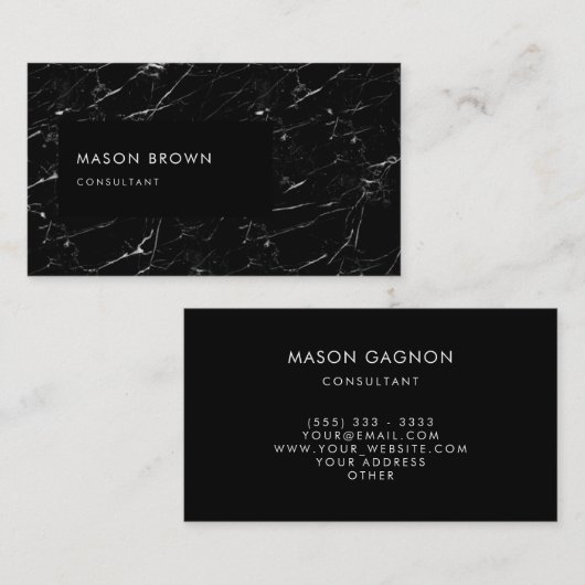 Carte De Visite Consultant Profi Marbre noir moderne (Devant / Derrière)