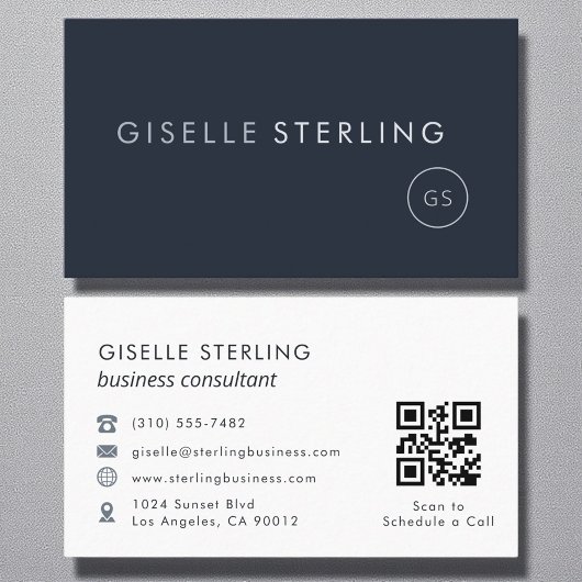 Carte De Visite Consultant QR Code Marine Bleu Moderne Élégant