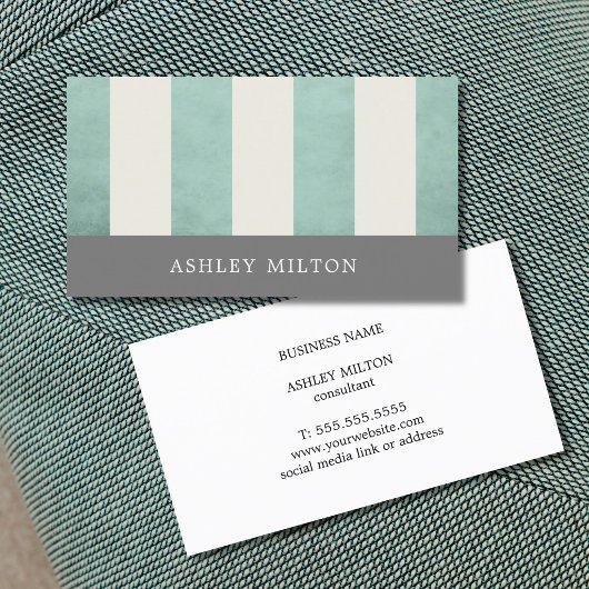 Carte De Visite Consultant rayé vert gris texture moderne