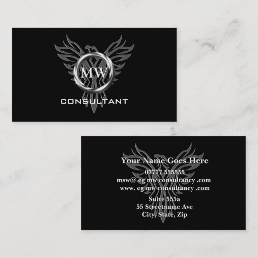 Carte De Visite consultant, Silver Ring, logo stylized phoenix (Devant / Derrière)