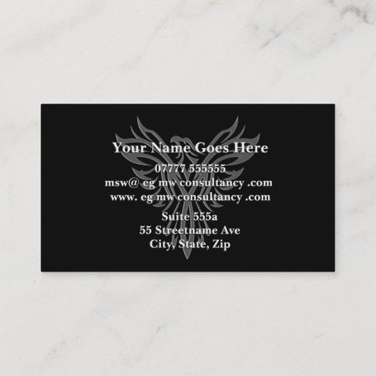 Carte De Visite consultant, Silver Ring, logo stylized phoenix (Dos)