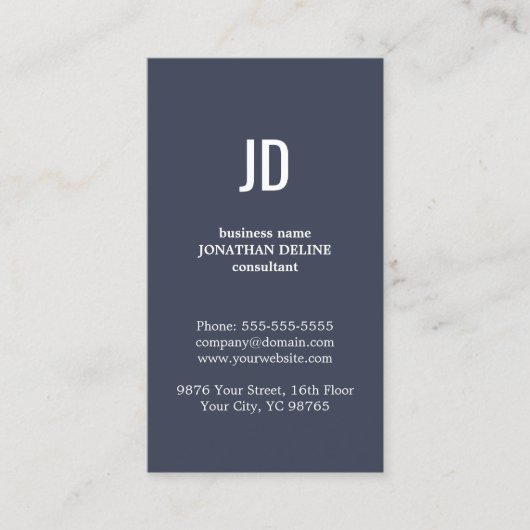 Carte De Visite Consultant simple Elegant Bleu Blanc Monogramme (Devant)