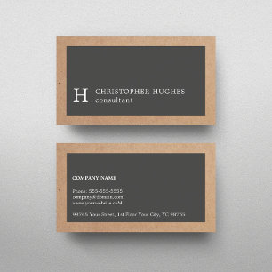 Carte De Visite Consultant simple et élégant Kraft Grey Monogram