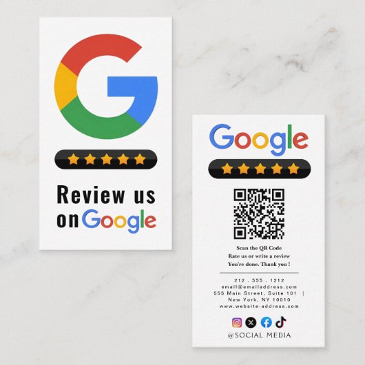 Carte De Visite Consultez le code QR de l'avis Google Évaluations (Devant / Derrière)