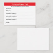 Carte De Visite Contact d'urgence (Devant / Derrière)