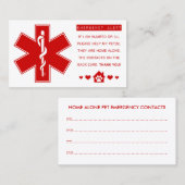 Carte De Visite contact d'urgence pour animaux (Devant / Derrière)