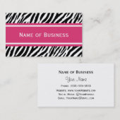 Carte De Visite Contact rose et noir moderne de rayures de zèbre (Devant / Derrière)