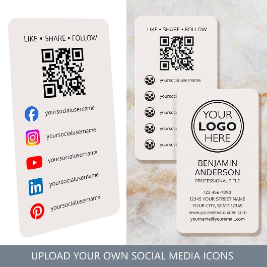 Carte De Visite Contemporary Social Media Logo QR Code Off-White
